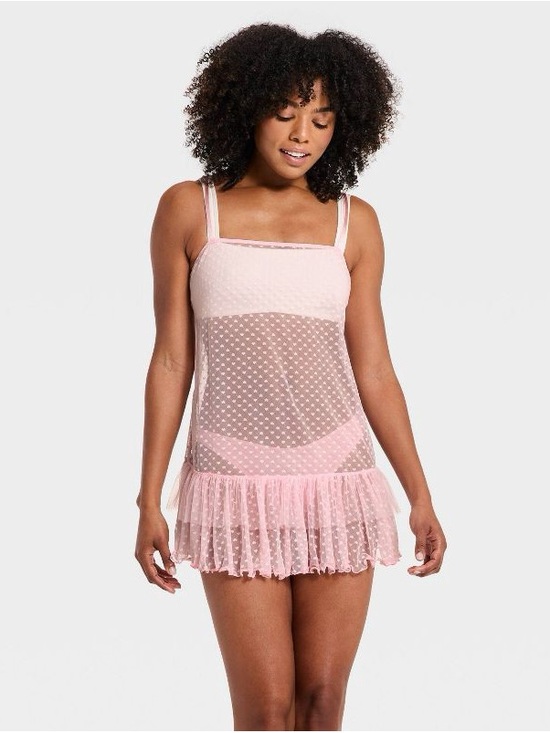 wild fable Other - Wild Fable Womens XL Pink Heart Lace Slip Dress Sheer Ruffle Coquette Y2K